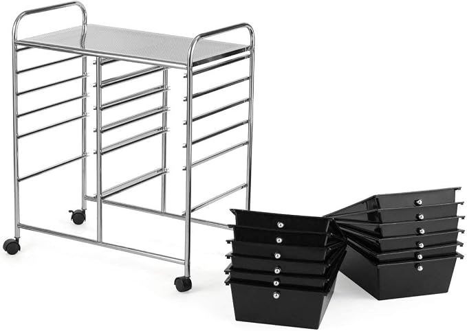Giantex 12 Drawer Rolling Storage Cart Tools Scrapbook Paper Office School Organizer (Black) - Image 8