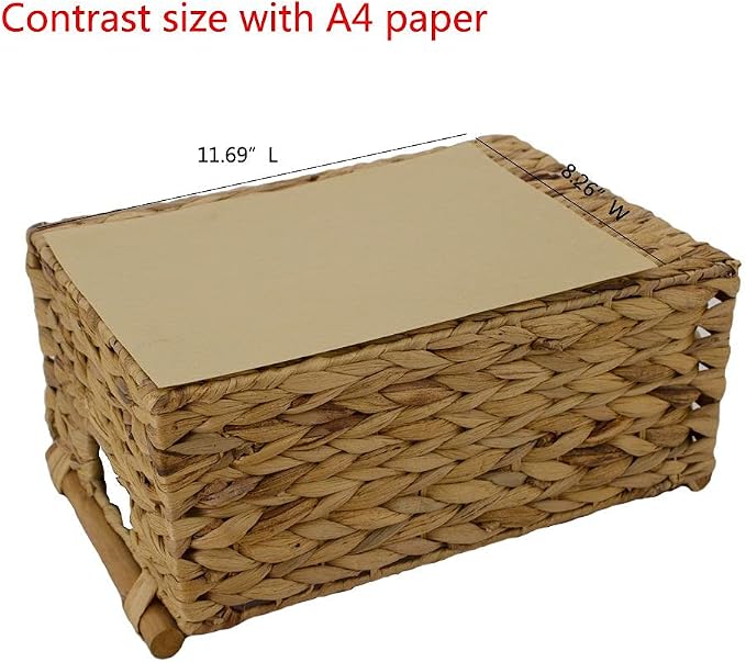 Natural Woven Water Hyacinth Storage Basket with Wood Handles, Large | Rectangular wicker‑style bin, decorative accent, for shelves, bathroom, pantry, closet organization, countertop use - Image 5