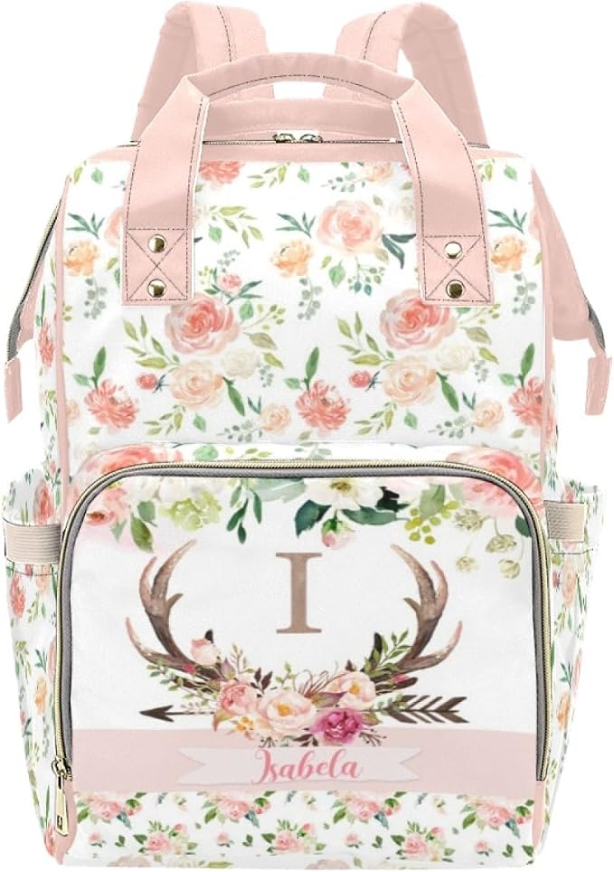 Custom Diaper Bag for baby Customized Antlers Deer Baby Bag Personalized Nursing Bags with Name Custom Name Mommy Daypack Bag Tote Bag Gifts for Travel Outside Daily Use by Noverbibi