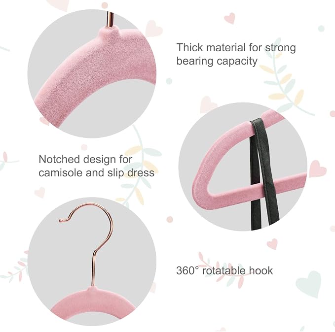 House Day Velvet Kids Hangers 60 Pack Blush Pink and Kids Clothes Hangers 60 Pack Light Blue, Premium Ultra Thin Cute Hangers for Childrens - Image 3
