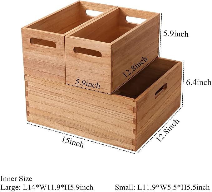 DDYURI Wooden Baskets for Clothes Storage and Shelf Organizing -Natural Wood Decorative Storage Boxes with Handles for Office Bookshelf and Closet- Cabinets Cube Bins Organizer Light (3TH-LT) - Image 5