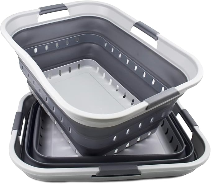 SAMMART 42L (11 gallon) Collapsible Plastic Laundry Basket - Foldable Pop Up Storage Container/Organizer - Portable Basket - Space Saving Hamper (Grey/Dark Grey (Set of 2)) - Image 2