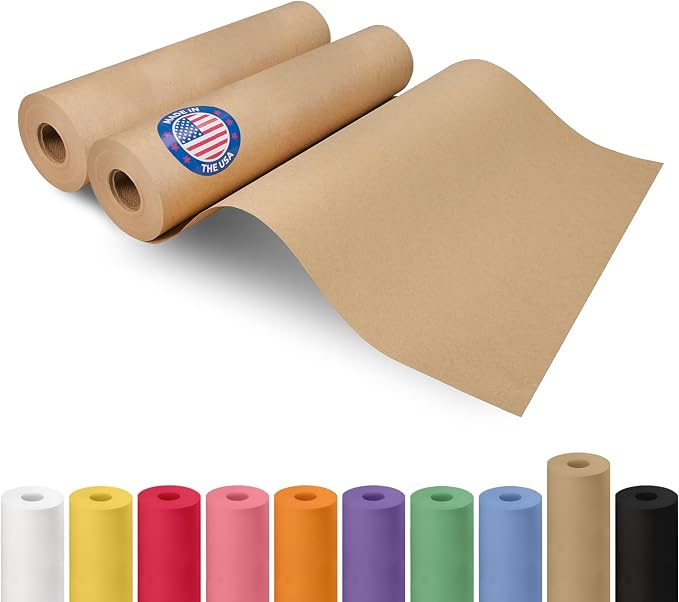 12" x 2160" (180 ft) Brown Kraft Paper Roll, Pack of 2 - USA-Made Quality Craft Paper for Gift Wrapping, Kids' Arts & Crafts, School Projects - 100% Recycled, 30 lb Natural Material by IDL Packaging by IDLPackaging