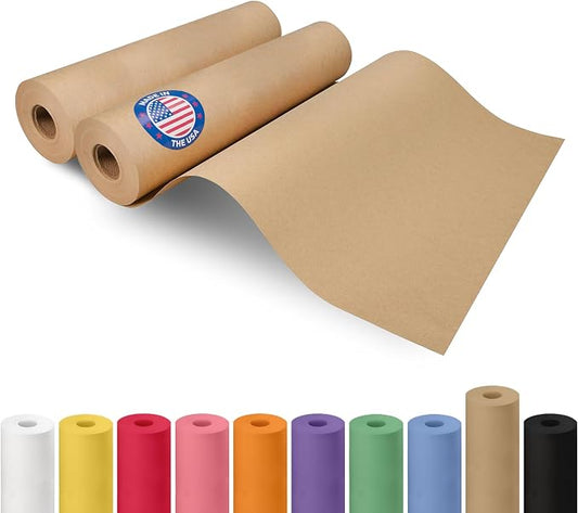 12" x 2160" (180 ft) Brown Kraft Paper Roll, Pack of 2 - USA-Made Quality Craft Paper for Gift Wrapping, Kids' Arts & Crafts, School Projects - 100% Recycled, 30 lb Natural Material by IDL Packaging by IDLPackaging