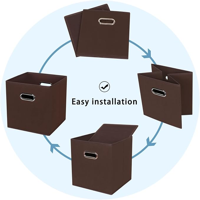 Fabric Cubby Storage Bins,13x13x13 Inches,Cube Organizer Bin Foldable Storage Boxes with Dual Handles Fabric Organizer Box and collapsible Storage basket,Set of 8,Coffee - Image 6