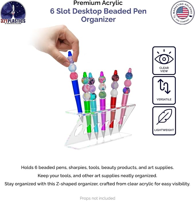 Marketing Holders 2 Pack 6 Slot Beaded Pen Holder Clear Acrylic Organizer Tabletop Display Color Pencils Makeup Brushes Utensil Office Craft Supply Retail Department Stores Stylish and Chic Design - Image 2
