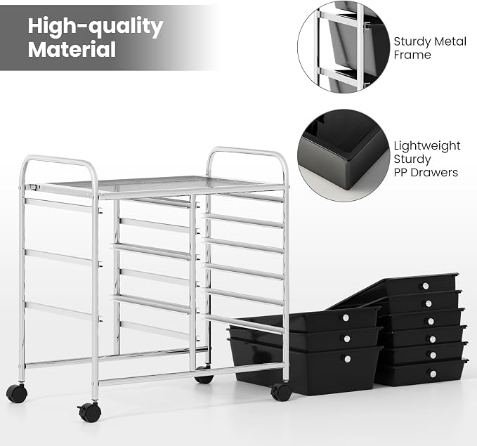 Giantex 9 Drawers Rolling Cart, Classroom Organizers, Storage Cart with Wheels, for Teacher Office Home School Supplies Tool Craft Art Paper, Black - Image 7