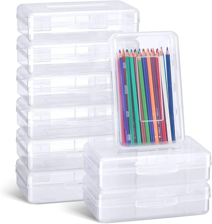 Fainne 24 Pack Clear Plastic Pencil Box,Transparent | Stackable Organizer for School Supplies, Large Case for Crayons Markers, Snap-lid Keeps Stationery Secure, Bulk Set by Fainne