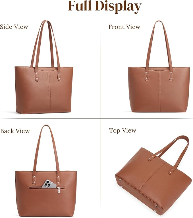 S-ZONE Tote Bag for Women Work Purses Handbags Luggage Strap Large Travel | Padded Laptop Compartment, Multi Pockets, Vegan Leather, Bottom Metal Rivet, Commuting Office Teacher - Image 8
