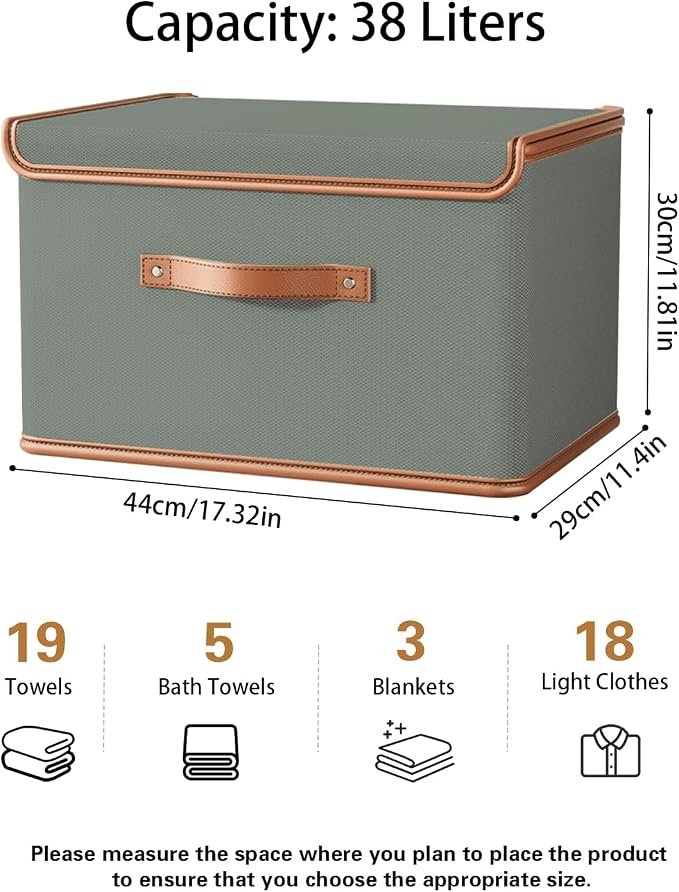 Tuza 2 Pack Storage Bins with Lids, Collapsible Closet Organizer Container, Fabric Organizer Box with Handles, Decorative Storage Boxes with Lids for Organizing Clothes, Blanket, Grey, Large - Image 2