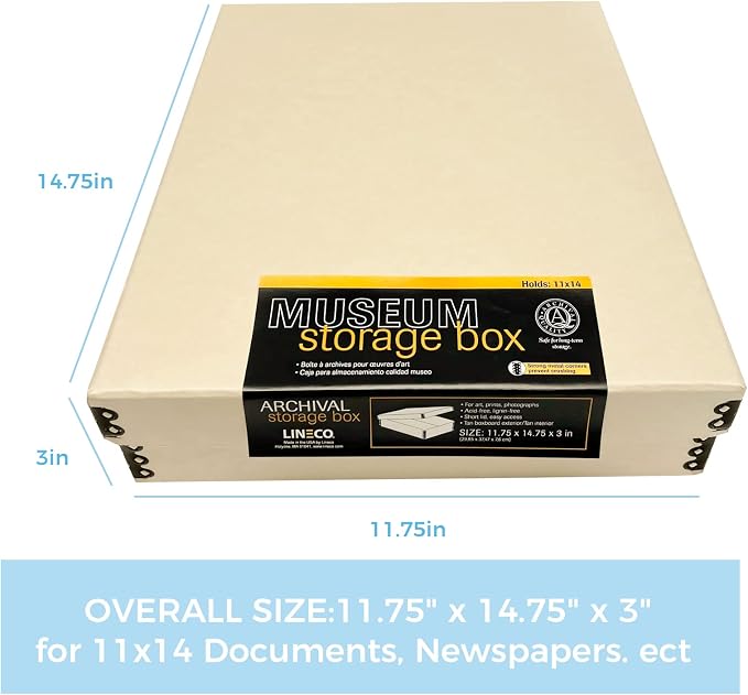 Lineco Museum Archival Storage Box, Drop Front, 11.75x14.75x3 in, Tan | Acid-Free with Metal Edge, Preserves Picture Longevity, Organize Photos, Newspapers, Prints, Documents, Crafts, DIY - Image 2