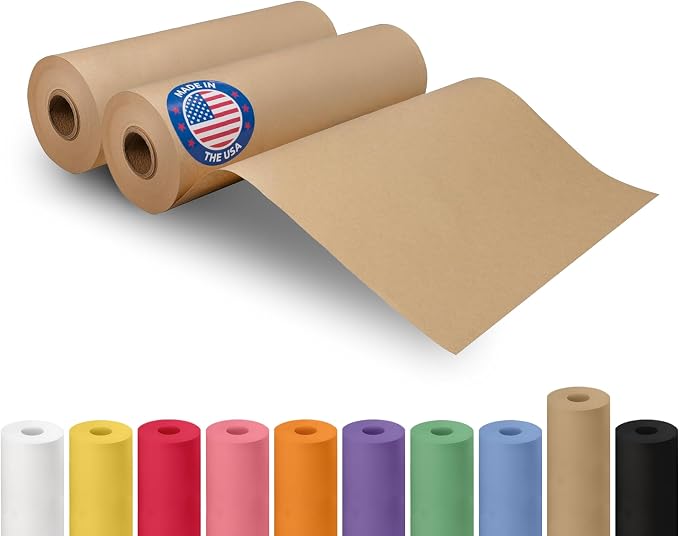9" x 2160" (180 ft) Brown Kraft Paper Roll, 2-Pack - USA-Made Craft Paper for Gift Wrapping, Kids' Arts & Crafts, School Projects - 100% Recycled Natural Material 30lb Thickness by IDL Packaging by IDLPackaging
