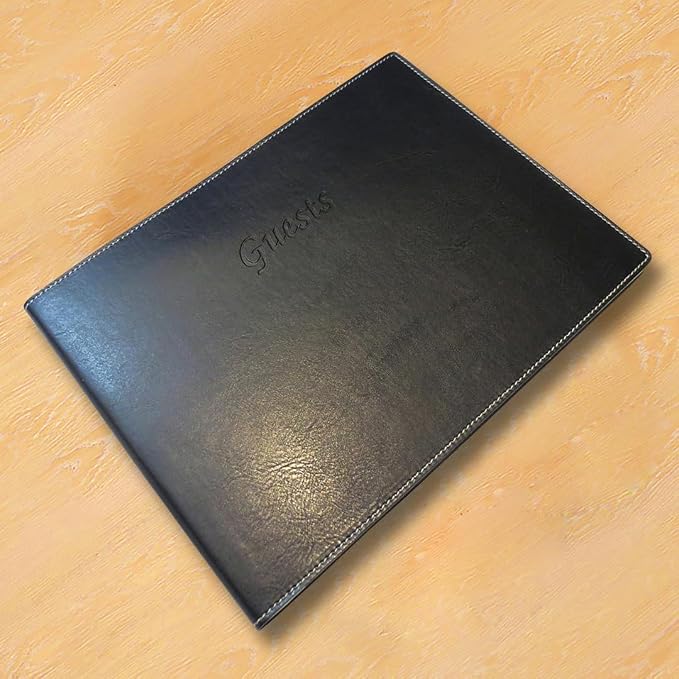 Leather Guest Book Soft Cover Italian with Guests Embossed on Cover Collection (Black) - Image 4