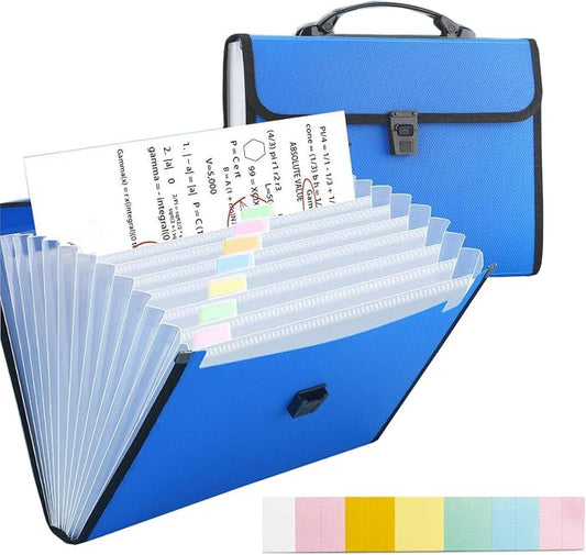 12 Pockets Letter Size/A4 Accordion File Organizer with Handle, TRANBO Expanding File Folder, Portable Paper Organizer, Expandable Plastic Document Organizer for Travel School Office - Blue by TRANBOTrustBest
