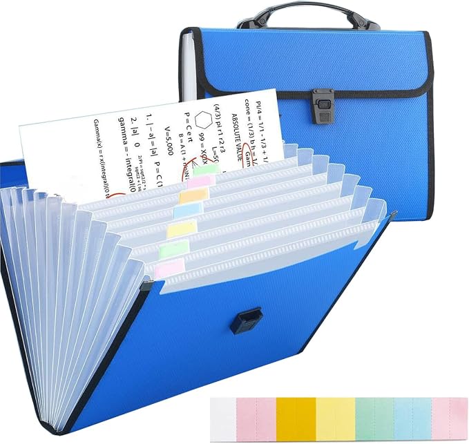 Extra Large Legal Size/Foolscap 12 Pockets Accordion File Organizer with Handle, TRANBO Portable Expanding File Folder, Expandable Plastic Document Organizer for Travel School Office - Blue by TRANBOTrustBest