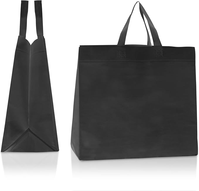 Simply Cool 200 Pack Reusable Grocery Bags, Medium Tote Bags Bulk, Black | 12.6"x6.3"x11.8" Heavy Duty Non-woven Custom Shopping Bags with Handles, Foldable, Washable for Retail and Commercial use - Image 7