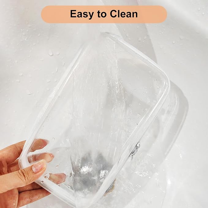 6PCS Clear Hard Shell Zipper Case 13.8 * 11.8 * 2 IN (White) | Transparent shell for easy item access. Works as cosmetic bag, toy pouch, diaper organizer and pencil case. - Image 5
