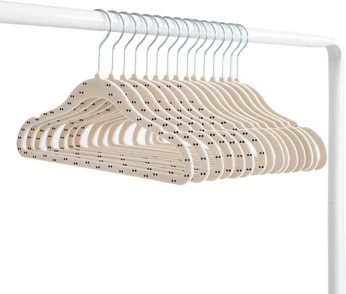 3 Sprouts Velvet Baby Hangers, Non Slip Slim, Double Dot Beige, 30 Pack | Non-slip velvet, Notched shoulders, 360-degree swivel hook, 11.75 x 8 in, Infant and toddler clothes, Soft colors for nursery - Image 6