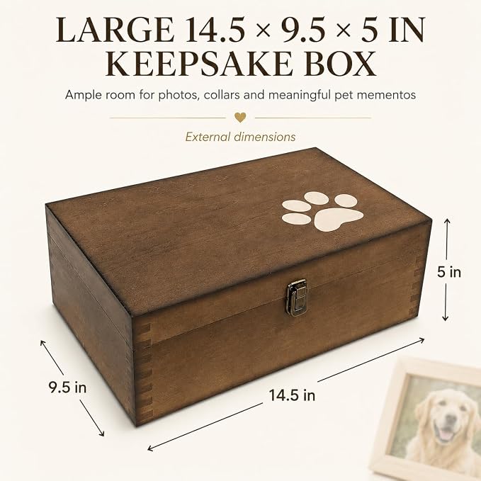 Pet Casket Wooden Keepsake Box, Large Memory Box for Keepsakes, Decorative Storage Box for Memories, Jewelry, & Photos, Memorial Boxes for Men & Women - Image 5