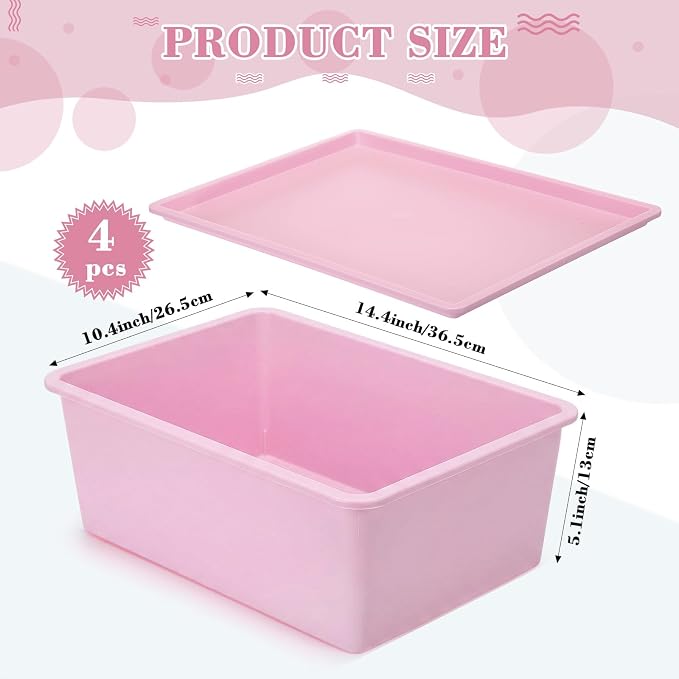 4 Pcs Storage Bins with Lids, Pink, Purple, Large | Plastic Stackable Organizing Containers, Heavy Duty Storage Boxes for Classroom Room Shelves, Christmas Ornaments Baskets - Image 2