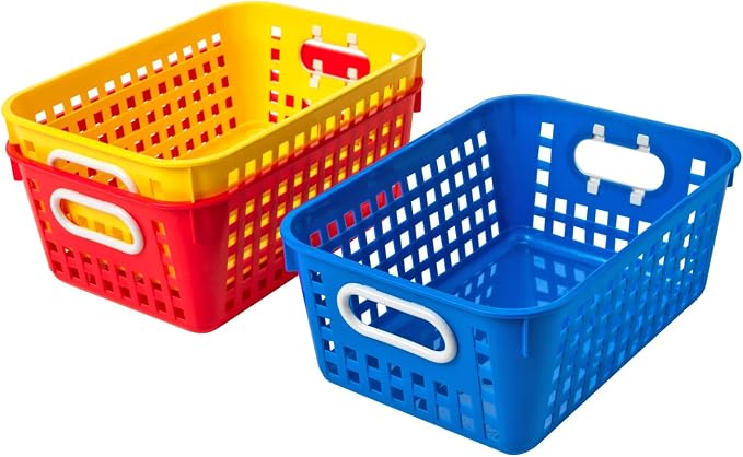 Really Good Stuff Medium Plastic Book Baskets, 11" by 7.5" by 4.5", 6-Pack | Rainbow Group Colors, Versatile Storage Solution for Classroom, Home, & Office - Image 4