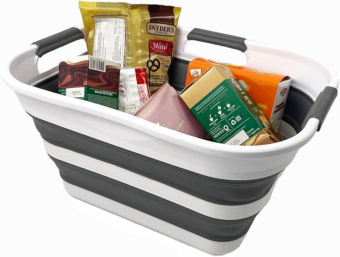 SAMMART Set of 2 Collapsible Plastic Laundry Basket/Organizer-Washing Tub-Foldable Pop Up Storage Container-Space Saving/Portable Hamper. Ideal for Home, Travel, Dorm & Camping (White/Steel Grey, 19L) - Image 3