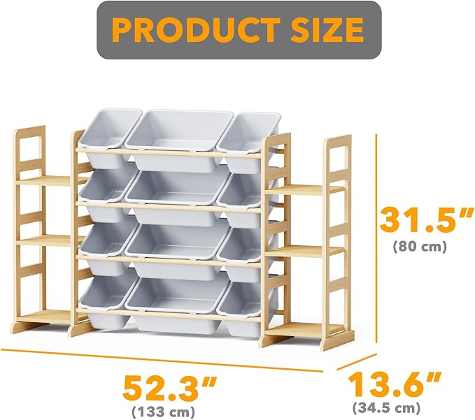 SpaceAid Toy Storage Organizer with 6 Shelves and 12 Bins, Toy Organizers Storage Bookshelf, Kids Bin Shelf Toys Box Bookcase for Bedroom Playroom Organization Room Decor, Neutral Gray - Image 2