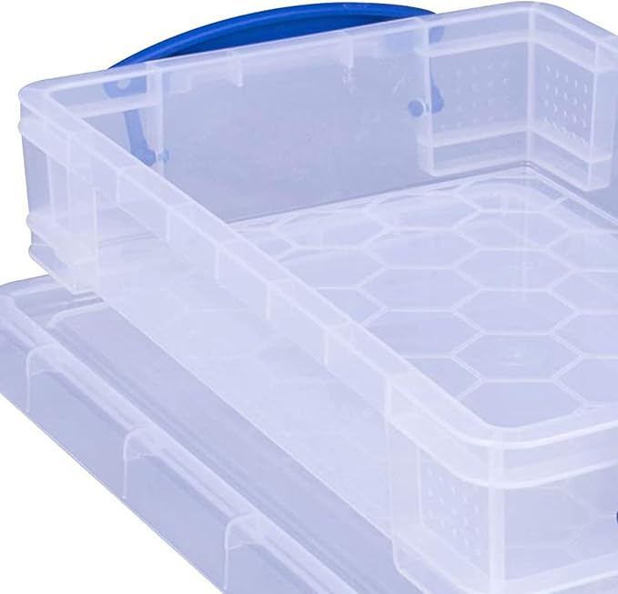 Really Useful Box 4 Liter Plastic Stackable Storage Container w/Snap Lid & Built-In Clip Lock Handles for Home & Office Organization, Clear (2 Pack) - Image 5