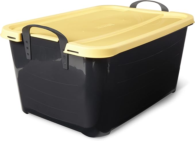 Life Story 6 Pack Heavy Duty Stackable Storage Bin, 55 Quart Home Organizer, Versatile Lightweight Locking Bins with Carrying Handles, Black/ Yellow - Image 2