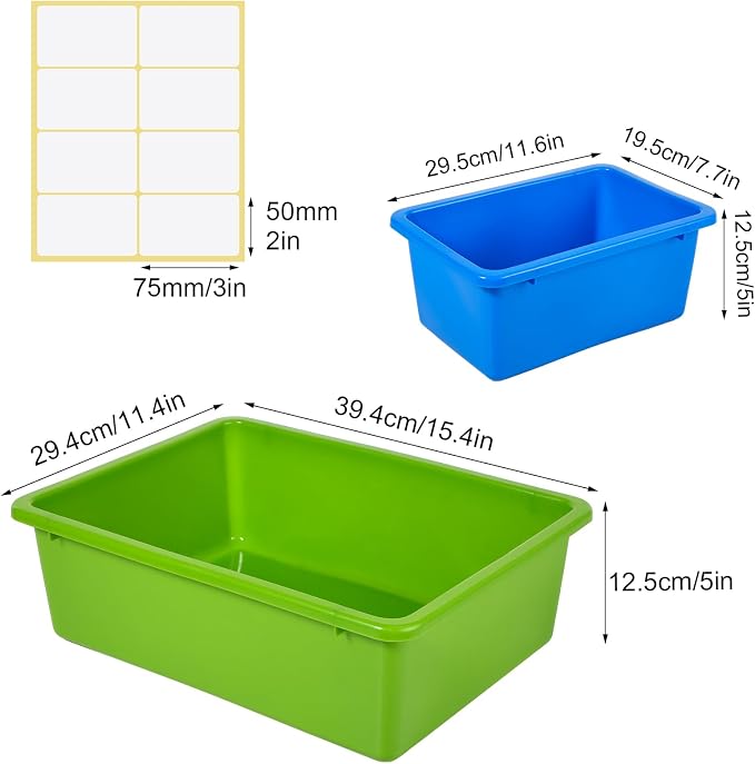 Zonon 12 Pcs Plastic Cubby Bins Office Storage Container Storage Bins Plastic Organization with 1 Pack Self Adhesive Label for Library Office Home Nursery(Cute Colors) - Image 3
