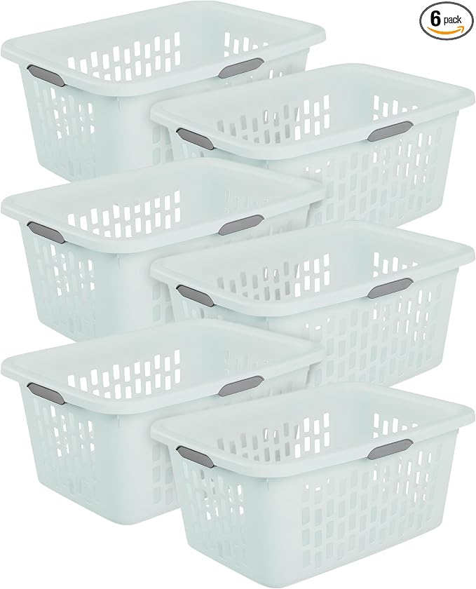 Sterilite Rectangular Laundry Basket, Plastic Clothes Hamper, 6-Pack | 2 Bushel, Mint - Ventilated Open-Top Utility Wash Bin with 4 Handles and Large Clothing Load Capacity by Sterilite