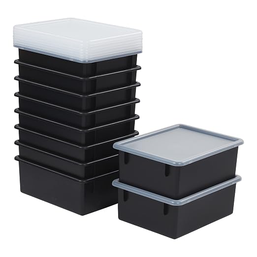 ECR4Kids Letter Size Tray Organizer with Lid, Large, 10-Piece, Black | Durable plastic, GREENGUARD Gold Certified, 1 gallon capacity, stackable/nestable, easy-lift lids, classroom & home use by ECR4Kids