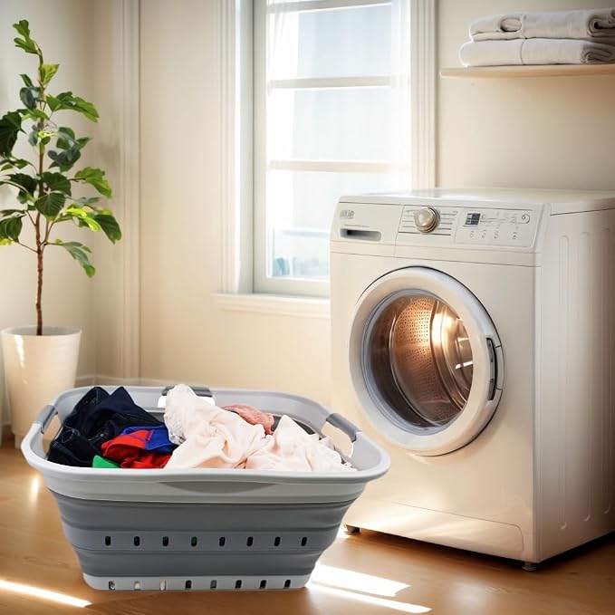 SAMMART 42L (11 gallon) Collapsible Plastic Laundry Basket - Foldable Pop Up Storage Container/Organizer - Portable Basket - Space Saving Hamper (Grey/Dark Grey (Set of 2)) - Image 4