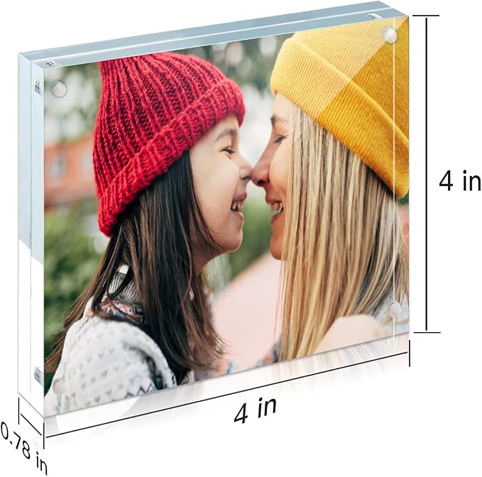 ILYXY 2 Pack Acrylic Frame 4x4, 20% Thicker, 20mm Thick Frameless Clear Picture Frame, Double Sided Magnetic Photo Frame, Free Standing Desktop Display Stand Acrylic Picture Frames - Image 6
