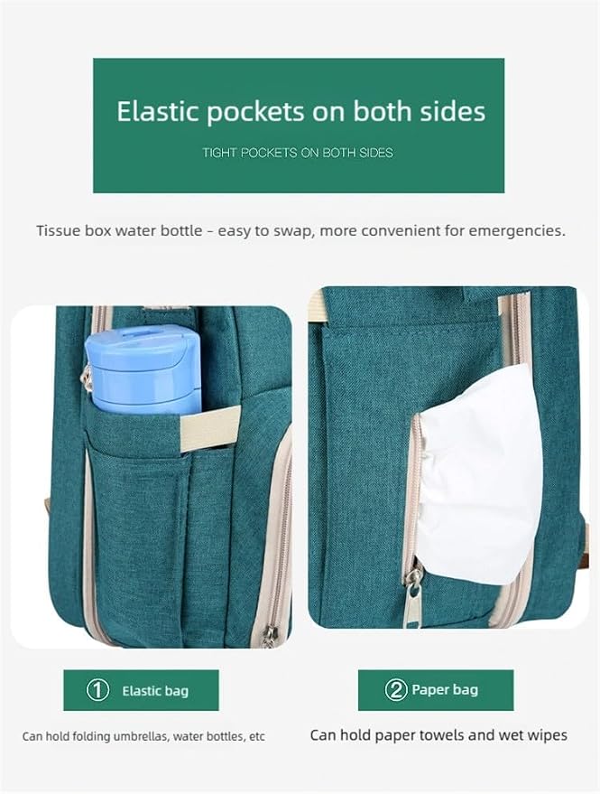 New foldable bed diaper backpack, waterproof and wear-resistant, large capacity, for travel, outings and daily use (black) - Image 7