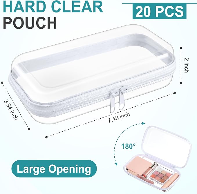 20 Pcs Clear Hard Zipper Case Bulk Hard Shell Plastic Pouch Transparent Double Zippers Toy Storage Organizer Bins for Building Blocks, Puzzles, Cosmetics(7.48 x 2.94 x 2 Inch) - Image 2