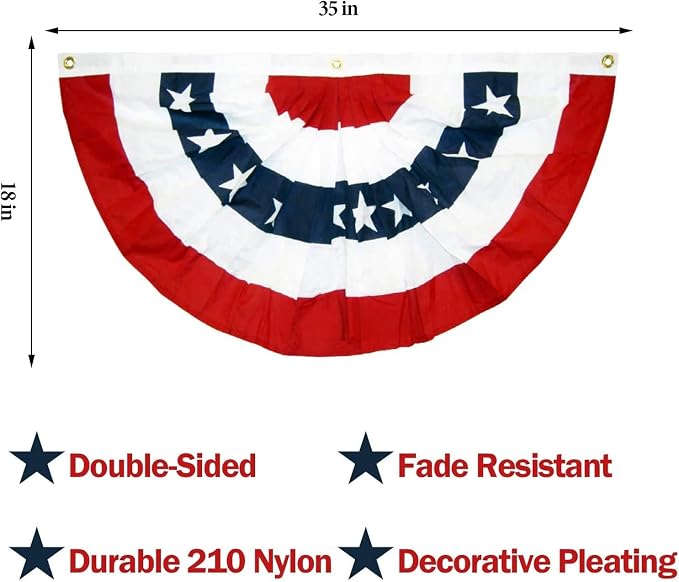 16 Pcs USA Patriotic Pleated Fan Flags, American US Bunting Banner Flag | 3 x 1.5 Ft Patriotic Bunting Flag Stars and Stripes Flag for Memorial Day Labour Day 4th of July - Image 2