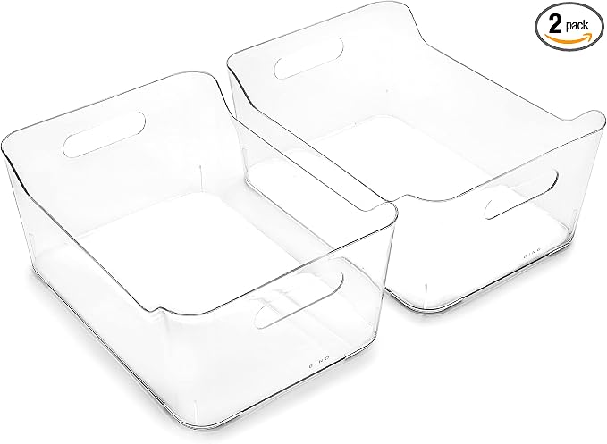 BINO | Plastic Storage Bins, Large - 2 Pack, Clear | THE SOHO COLLECTION | Pantry Organizers and Storage Containers | Fridge Organizer Bins | Kitchen Cabinet Organizer | Medicine Cabinet Bin by BINO