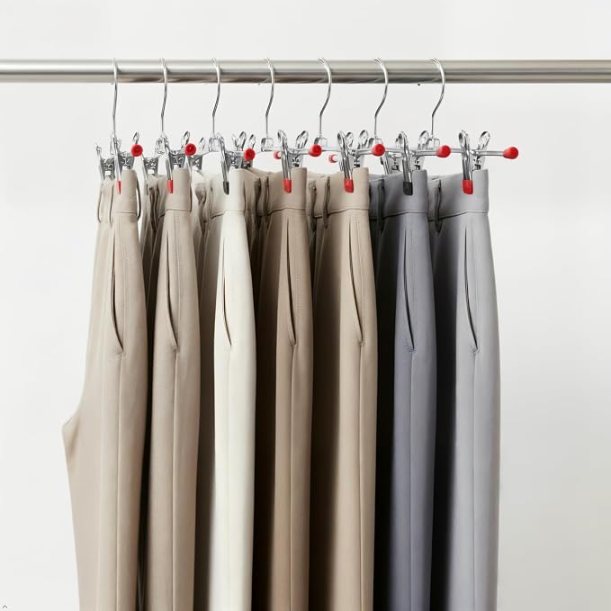 Mawa by Reston Lloyd Non-Slip Space-Saving Clothes Hanger for Pants & Skirts with Two Clips, Style K/40D, Set of 2, 15 3/4" L, Red - Image 8