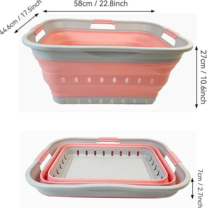 SAMMART 42L (11 gallon) Collapsible Plastic Laundry Basket - Foldable Pop Up Storage Container/Organizer - Portable Basket - Space Saving Hamper/Basket (2, Little Boy Blue+Quartz Pink) - Image 2