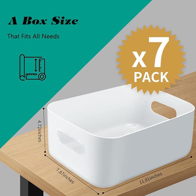 OWill 7-Pack 7.2 L Plastic Storage B-ins and Baskets for Efficient Home Classroom Organization - Small Containers in Multiple Colors for Kitchen, Cupboard Box, Bathroom Organizer on Shelves and Tubs - Image 2