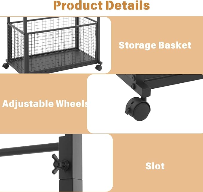 Ribbon Holder Organizer Rack,Double-Sided 16-TierRibbon Display Stand with Storage Basket and Wheels,Multifunctional Flower Wrapping Paper Storage Stand,for Flower Shops, Craft Rooms (Black) - Image 8
