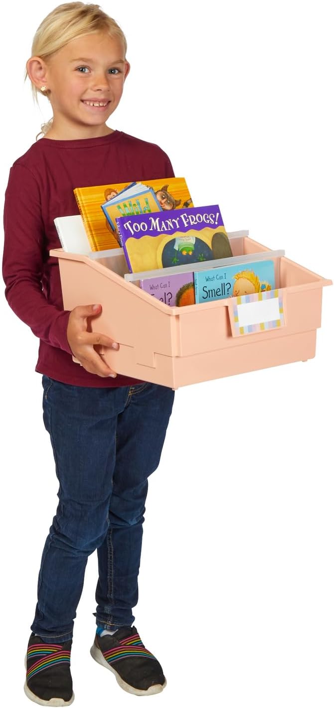 Really Good Stuff Picture Book Classroom Library Bins with Dividers, 6-Pack | Peach, 13.5 in W x 13.5 in D x 7.75 in - Image 7