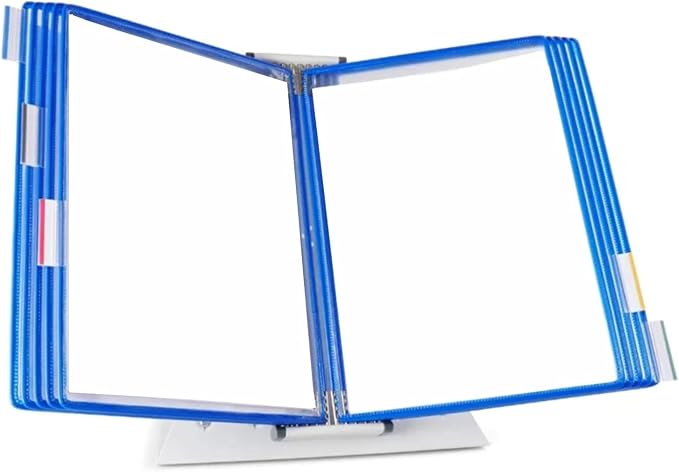 Tarifold Desktop Reference Display System, 10 Pockets, Expandable, Blue | 10 Double-Sided PVC Pockets, Holds 20 Letter-Size Sheets, Sturdy Metal Base, Quick-Find Indexing, Quick and Easy to Assemble by TARIFOLD