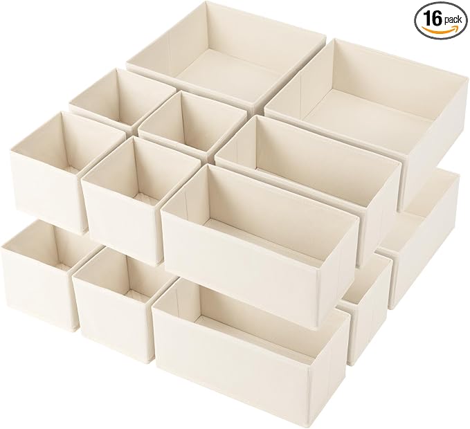 Drawer Organizer Clothes,16 Pack Underwear Drawer Organizers, Foldable Closet Organizers and Storage Dresser Drawer Dividers Clothing Organizer for Clothes, Socks, Scarves, Bra, Ties (Beige) by Criusia