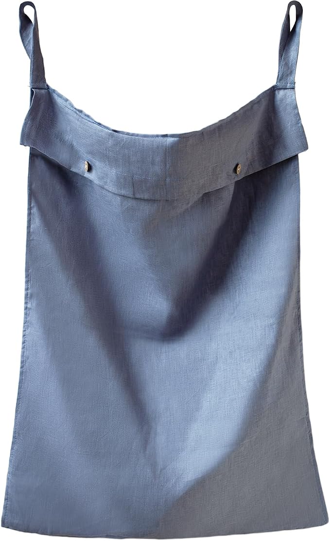 100% Linen Hanging Laundry Hamper Bag 20x27Inch, Over the Door with 2 Buttons and Bottom Zipper Saving Space Wall Back organizers For Dirty Clothes Dorm Travel College Camp Sock Large Capacity,Blue by INYOWAKI