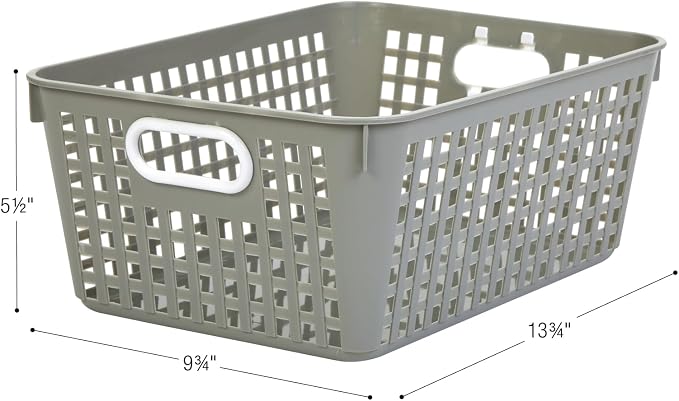 Really Good Stuff - 160016PE Multi-Purpose Plastic Storage Baskets for Classroom or Home Use - Stackable Mesh Plastic Baskets with Grip Handles 13" x 10" (Pebble - Set of 12) | Pebble, Classroom Library Organizer, Storage, Multi-Purpose Organizer Basket - Image 2