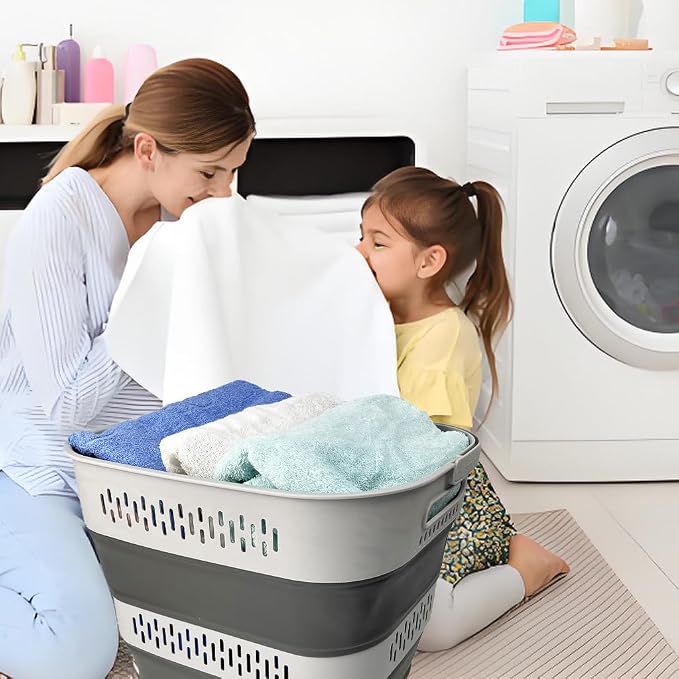 SAMMART 40L (10.5 Gallon) Collapsible Plastic Laundry Basket with Handles - Foldable Pop Up Storage Container/Organizer - Portable Laundry Hamper - Space Saving (2, Grey) - Image 7