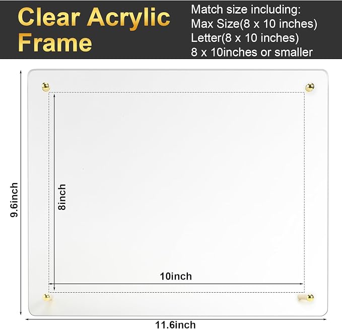 Thyle 8 Pcs Acrylic Photo Frame 8x10'' Clear Floating Picture Frame Frameless Photo Display Memories Photography Poster Frames Tabletop or Hanging Wall Mount for Family Wedding Wall Art (Gold) - Image 2