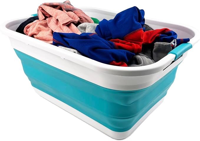 SAMMART 41L (10.8 gallon) Collapsible Plastic Laundry Basket - Foldable Pop Up Storage Container/Organizer - Portable Washing Tub - Space Saving (Rectangular, Ceramic Blue+Pale Purple (Set of 2)) - Image 5